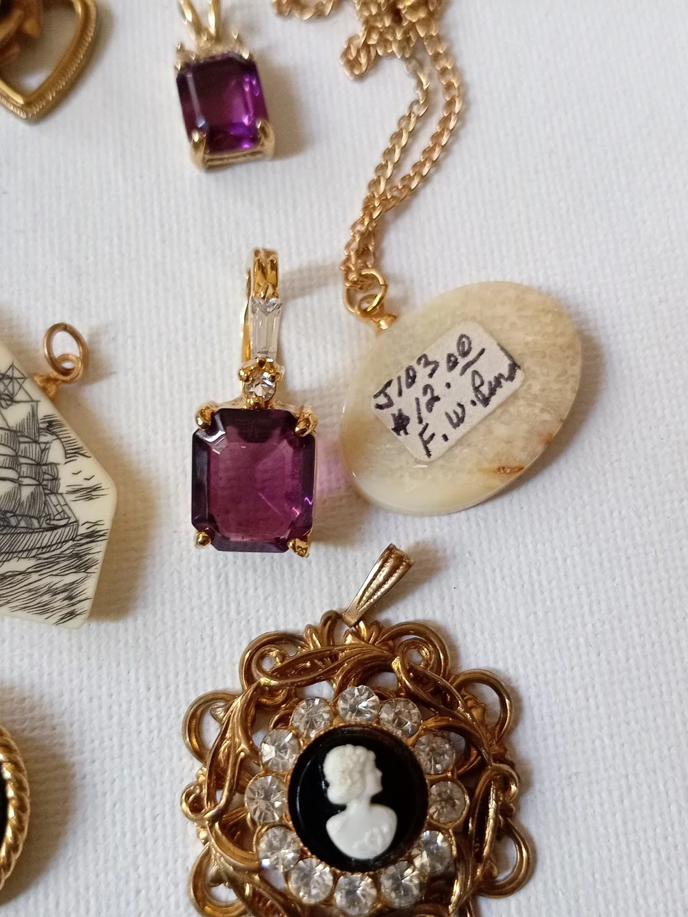 Vintage Pendant Bundle Cameo ,Trifari, Avon